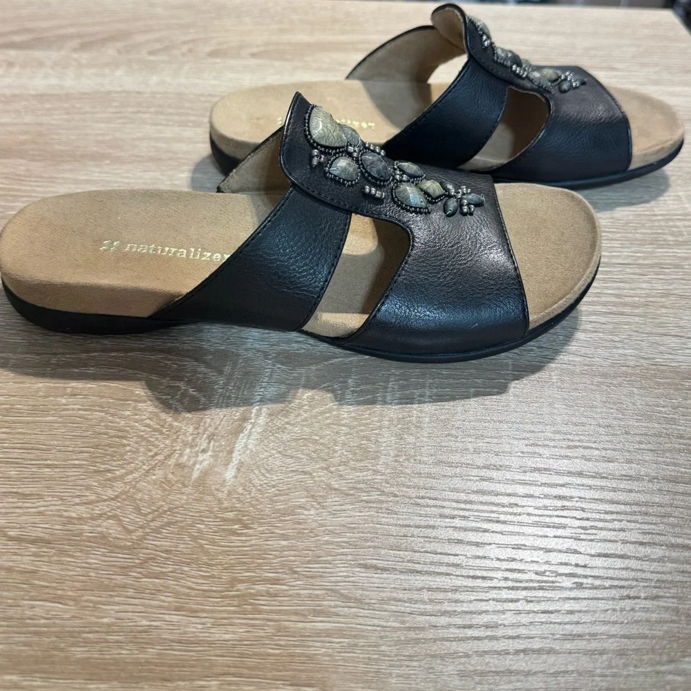 Naturalizer Black Embellished Slide Sandals
